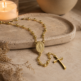 Gold Plated Stainless Steel Miraculous Medal Rosary Necklace