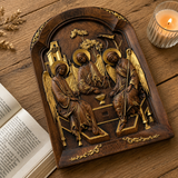 【Holy Trinity Wood Carving】Handcrafted Beech Wood Icon Three Graces Colorway Home Prayer Altar Spiritual Gift