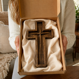 Hand-Carved Star of Bethlehem Wooden Cross – Christian Wall Decor & Faith Gift