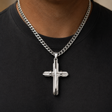 Two‑Tone Textured Stainless Steel Men’s Cross Necklace
