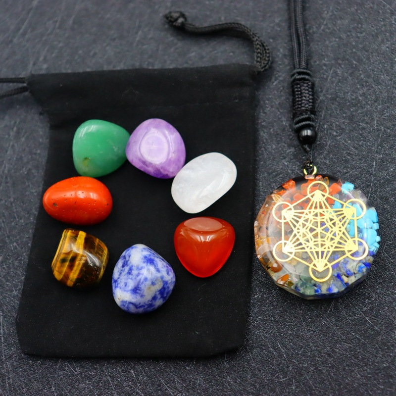 Metatron Colorful Irregular Natural Stone Yoga Stone Colorful Stone Pendant Set Crushed Stone Resin Necklace