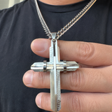 Two‑Tone Textured Stainless Steel Men’s Cross Necklace