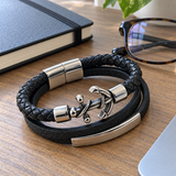 Anchor of Hope Double-Wrap Braided Leather Bracelet