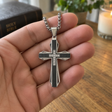 Brushed & Faceted Titanium Steel Cross Necklace – Modern Faith, Bold Devotion