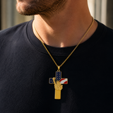 Statue of Liberty & American Flag Cross Pendant Necklace