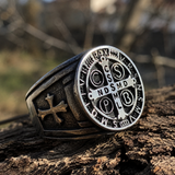 Saint Benedikt Medaille Edelstahl Ring