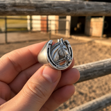 Titanium steel Lucky Horseshoe Horse Head Ring