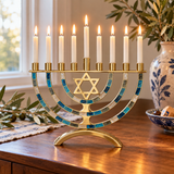 Hanukkah Menorah with Star of David – 9-Branch Candle Holder, Symbol of Faith, Hope & Miracles, Elegant Judaica Home Decor & Meaningful Jewish Gift