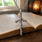 Vintage Thorn-Wrapped Cross Necklace – Christian Faith Pendant for Men and Women