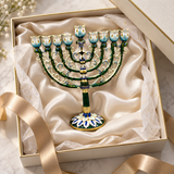 Vintage Floral Enamel Hanukkah Menorah – 9 Branch Candle Holder