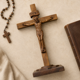 Hand-Carved Beechwood Crucifixion of Jesus Standing Cross – Christian Prayer & Home Altar Decor