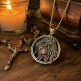Vintage 3D Enamel Crown of Thorns Jesus Face Medallion Stainless Steel Necklace - product view