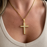 Minimalist Full Paved Cubic Zirconia Stainless Steel Cross Necklace