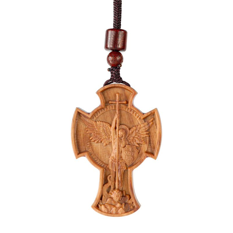 St. Michael the Archangel Wooden Cross Pendant