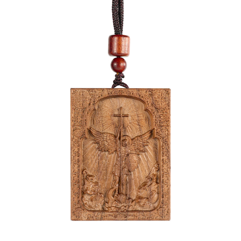 Square Archangel Michael Wooden Pendant