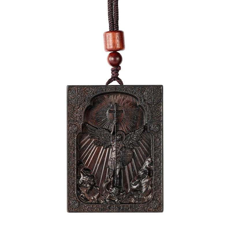 Square Archangel Michael Wooden Pendant