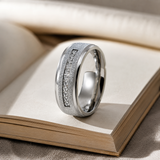 8mm Spinning Titanium Steel Men's Ring, Sand Blast Two-Tone Inlaid Cubic Zirconia Band, Stress Relief Rotatable Wedding Promise Ring for Men