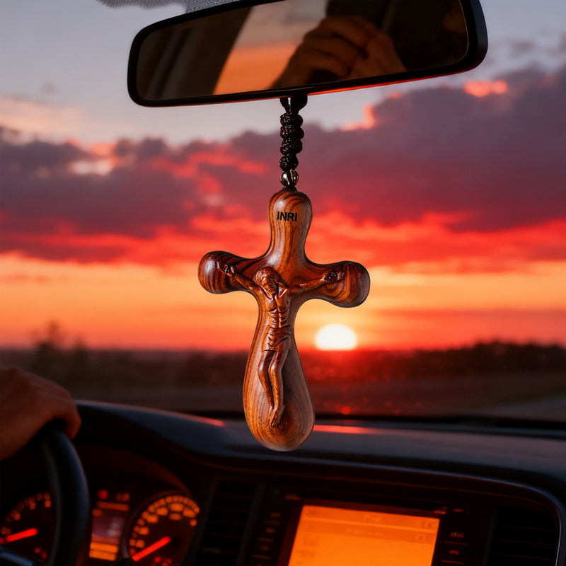 Bgcopper Rosewood Crucifix of Jesus' Passion (Necklace & Car Charm Options)