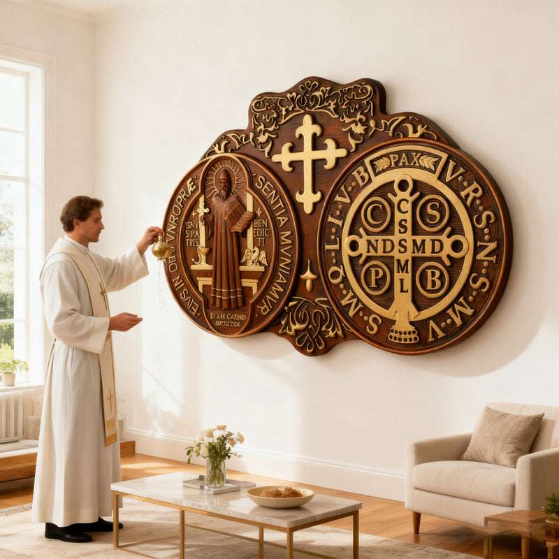 St. Benedict's Exorcism Medal Christian Exorcism Plaque - Wall Decor
