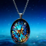 Stained Glass Butterfly Oval Pendant Necklace: A Symbol of Transformation and Radiance