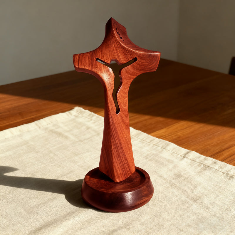 Handcrafted Wooden Jesus Cross with Magnetic Base - A Timeless Symbol of Faith for Home & Altar