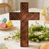 American Flag Cross - Carved in Natural Wood