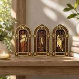 Holy Family Jesus Mary Joseph Arched Wooden Statue Set Tabletop Display