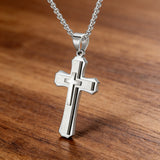 New Stainless Steel Layered Cross Pendant Necklace