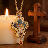 Gilded Leaf-Edged Jesus Crucifix Necklace: Elegance Woven with Faith