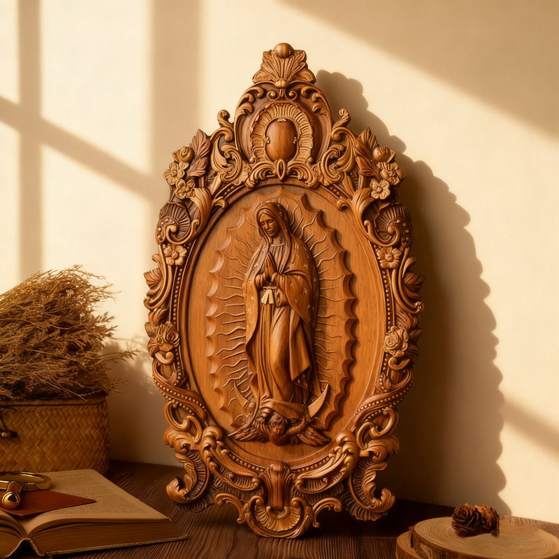 A Handcrafted Sanctuary: Our Lady of Guadalupe Wood Carving