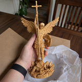 St. Michael the Archangel - Hand Carved Boxwood Sculpture - Spiritual Guardian for Prayer Spaces