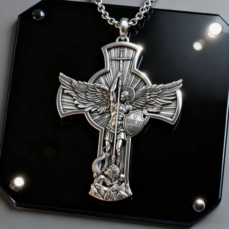 New titanium steel/S925K silver Archangel St. Michael necklace