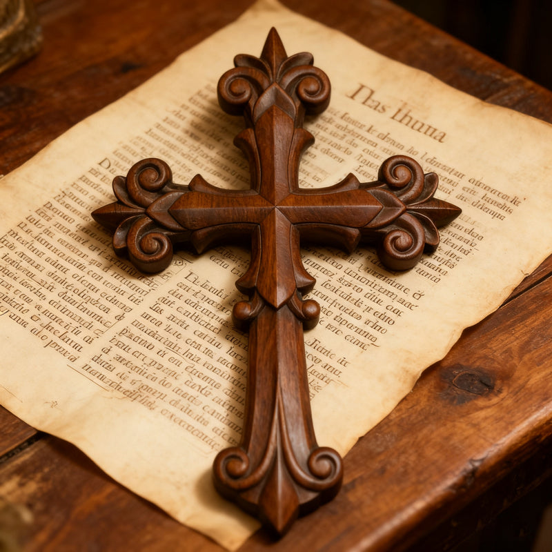 Bgcopper Ornate Wooden Cross - Carved from natural wood