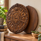 Hand-Carved Beechwood Israel Heritage Wall Plaque – Star of David & Tribal Symbols