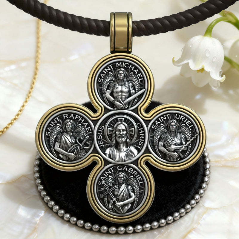 Baroque Style Crucifix Pendant with Jesus and the Four Archangels – A Symbol of Faith and Divine Protection
