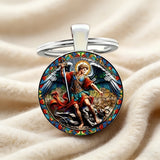 Stained Glass St. Michael Keychain: Conquer Darkness with Light