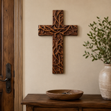 Hand-Carved Beechwood Crown of Thorns Wall Cross