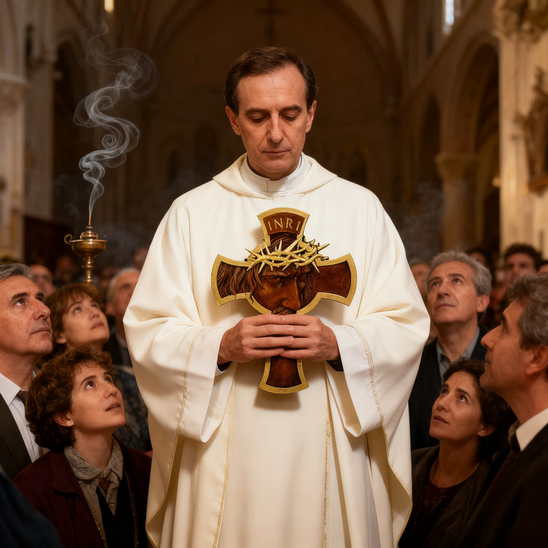 Sacred Thorn Crown Wooden Cross ✝️ | Hand-Carved Beechwood Crucifix with Crown of Thorns