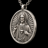 S925 Sterling Silver Sacred Heart of Jesus Medallion Necklace