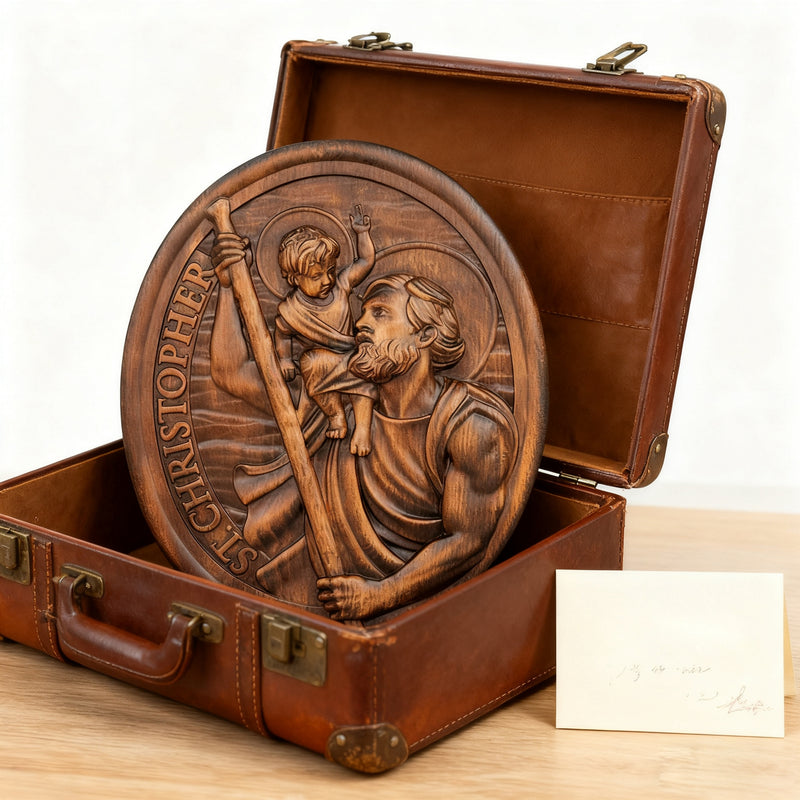 St.Christopher Christian Wood Carving Plaque/The patron saint of travelers