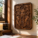 Lion of Judah Holy Cross – Hand-Carved Wooden Christian Wall Plaque