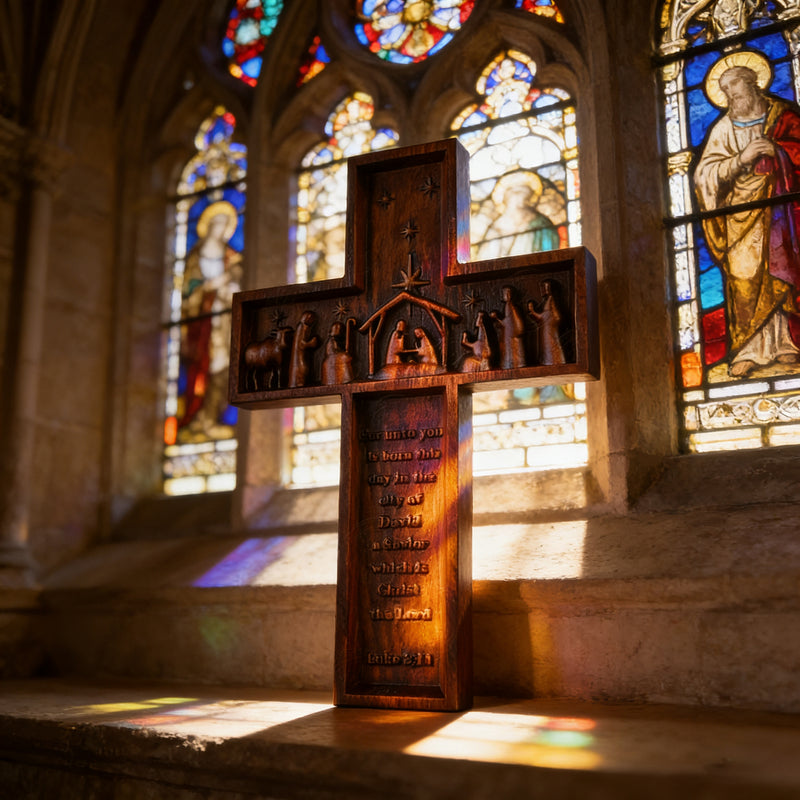 Nativity Scene Crucifix Wooden Wall Decoration
