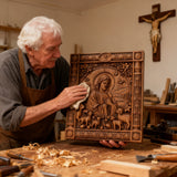 The Good Shepherd Beechwood Icon – Hand-Carved Christian Home Decor | Christ the Shepherd Wall Art