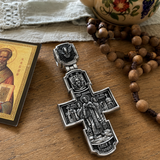 Orthodox S925K Silver Double-Sided Engraved Jesus Christ Crucified and Saints Orthodox Necklace
