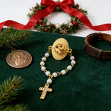 Our Lady of Guadalupe 11-Pearl Brooch with Crystal Cross Pendant