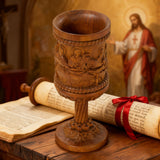 Boxwood "Last Supper" Chalice  Hand-Carved Communion Cup | Eternal Symbol of Redemption & Fellowship