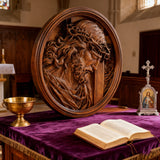 "Jesus with the Crown of Thorns" Beechwood Carved Icon | A Concrete Testimony of Redemption