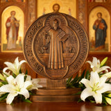 St. Benedict Double-Sided Wooden Desk Plaque: A Christian Symbol of Protection & Faith