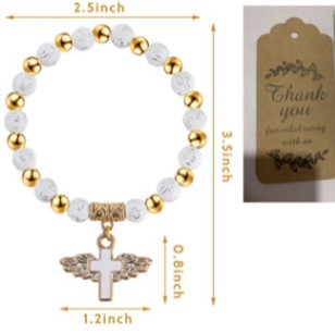 Angel Wing Cross Rosary Bronzing Acrylic Baptism Stretch Beaded