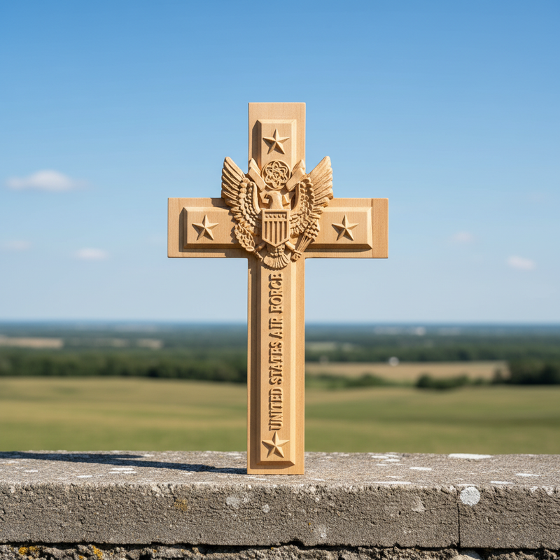 US Air Force Hand-Carved Beechwood Cross